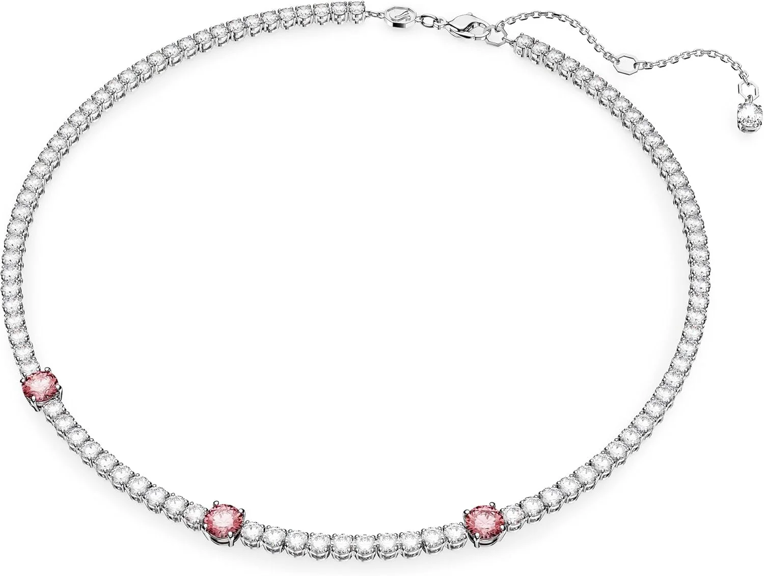 گردنبند تنیس ماتریکس سواروسکی، برش های متنوع، صورتی، روکش رودیوم