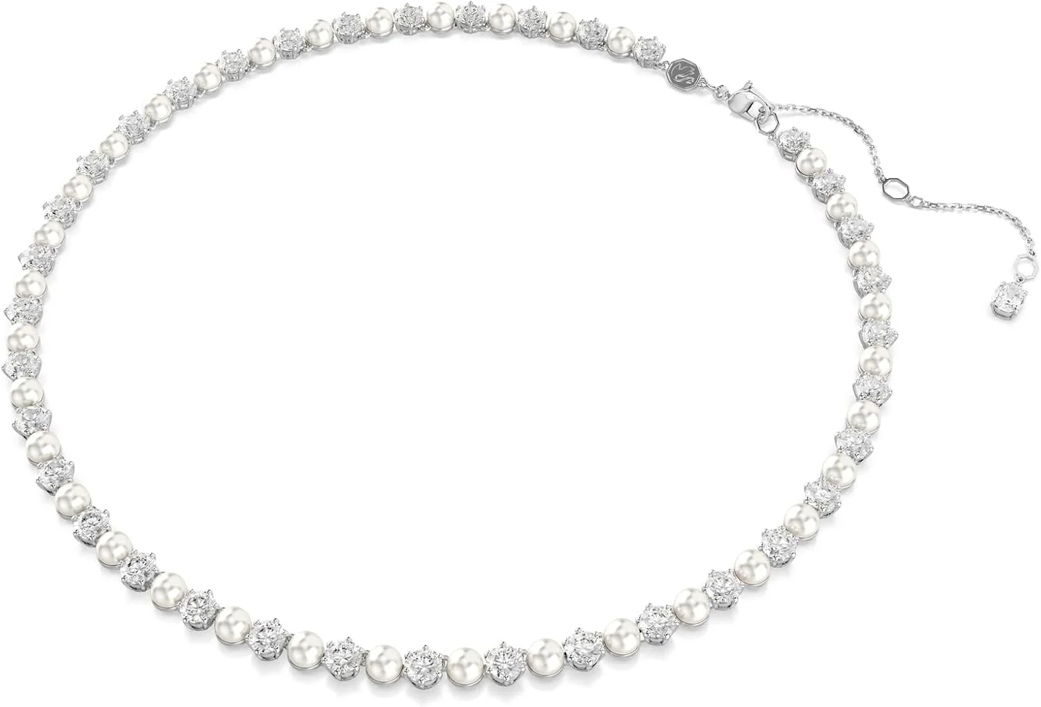 گردنبند تنیس سواروسکی ماتریکس، مروارید کریستالی، برش گرد، شفاف، روکش رودیوم، تک سایز، کریستال‌ها، روکش رودیوم، زیرکونیا