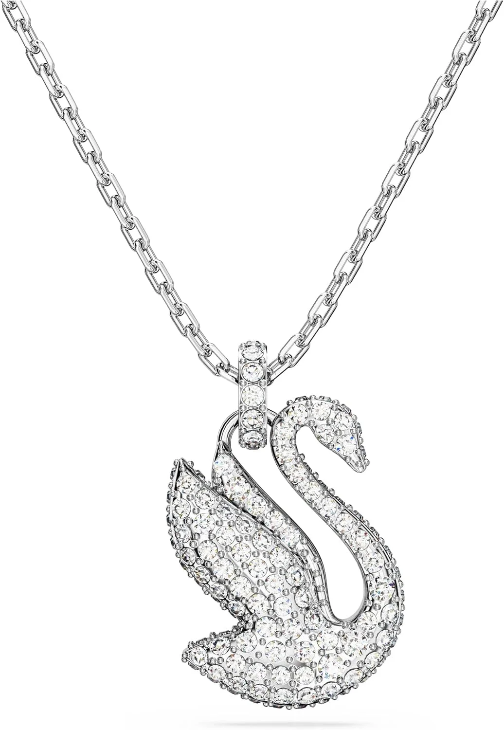 آویز گردنبند قو ایکونیک سواروسکی، قو، سایز متوسط، سفید، روکش رودیوم