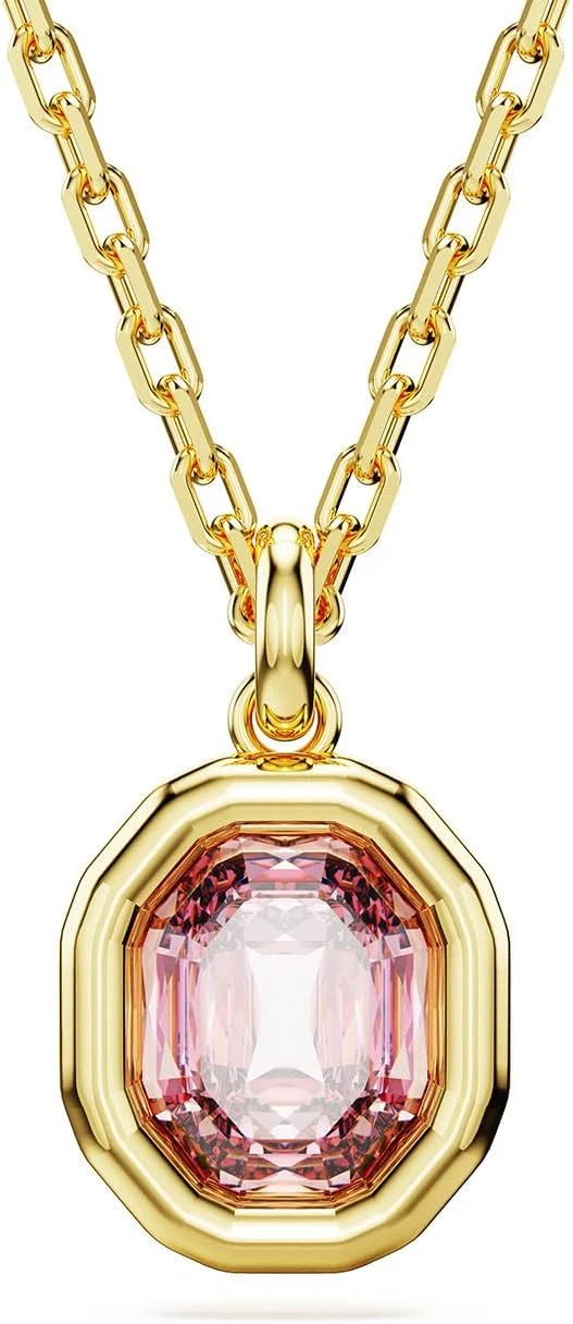 آویز زنانه سواروسکی ایمبر با روکش طلایی و برش هشت ضلعی، صورتی