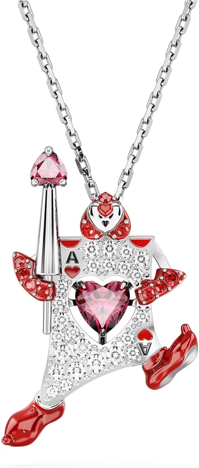 گردنبند آویز کارت بازی زنانه با روکش رودیوم، طرح آلیس در سرزمین عجایب، قرمز