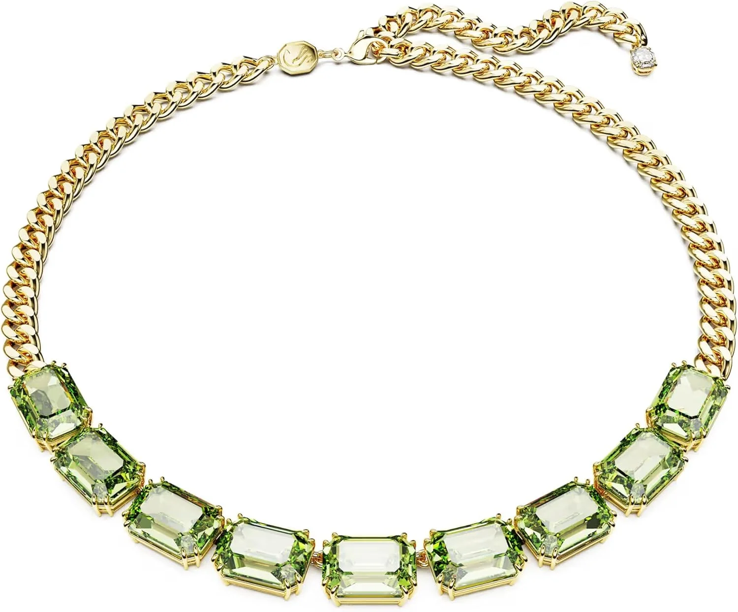 گردنبند سواروسکی میلنیا، برش هشت ضلعی، سبز، با روکش طلایی