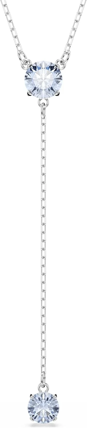 گردنبند Y آویز کریستال سواروسکی، برش گرد، سنگ های آبی و صورتی، روکش رودیوم، بخشی از مجموعه آویز