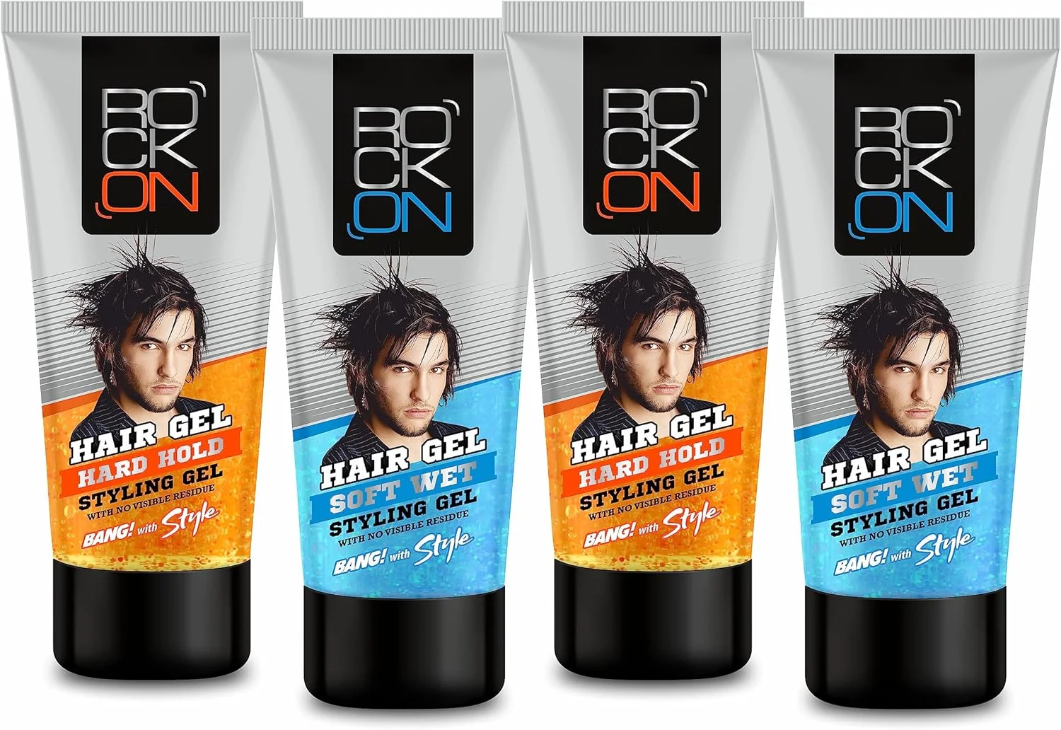 ژل موی مردانه راک‌آن، حالت دهنده متوسط، ژل نرم شیک با حالت دهنده قوی، 60 گرم - برای ظاهر خیس و موهای براق، بسته ترکیبی 4 عددی (2 عدد ژل حالت دهنده قوی و 2 عدد ژل نرم) هدیه برای همسر و دوست پسر