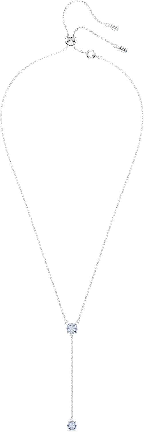 گردنبند Y آویز کریستال سواروسکی، برش گرد، سنگ های آبی و صورتی، روکش رودیوم، بخشی از مجموعه آویز