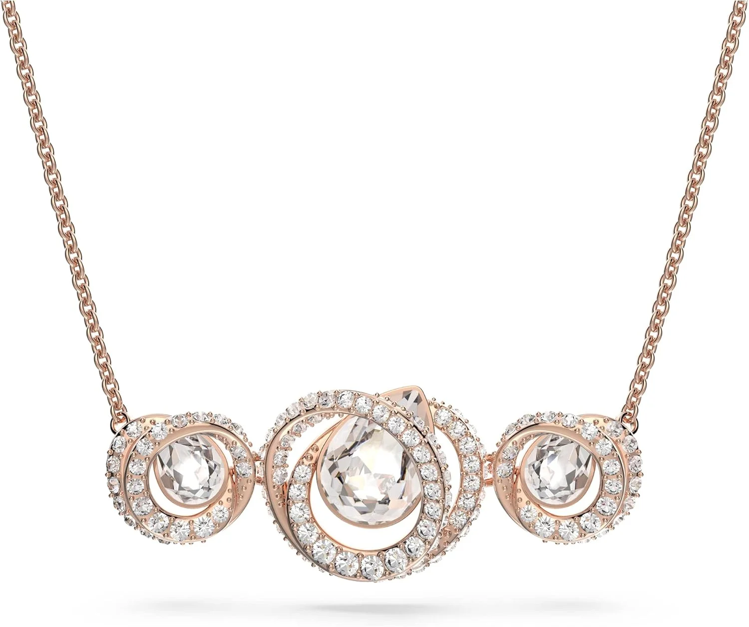 گردنبند نسل سواروسکی، سفید، با روکش طلایی رزگلد، تک سایز، برنج، بدون سنگ قیمتی