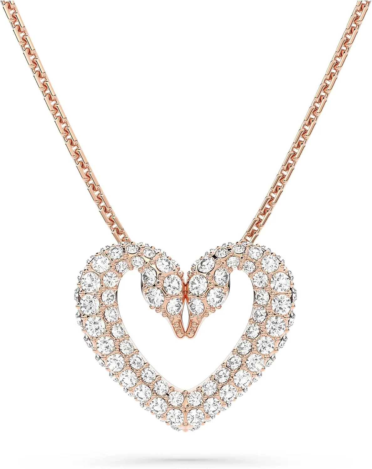 گردنبند آویز قلب سواروسکی، کریستال‌های پاوé سفید، روکش طلای رزگلد از مجموعه اونا