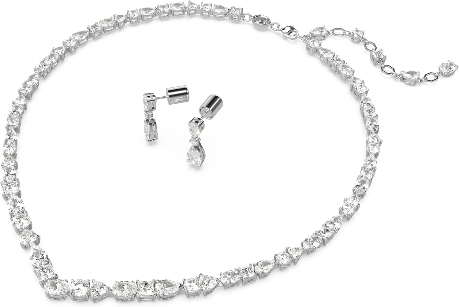 ست گردنبند و گوشواره سواروسکی Mesmera، کریستال های سفید در روکش رودیوم، از مجموعه Mesmera