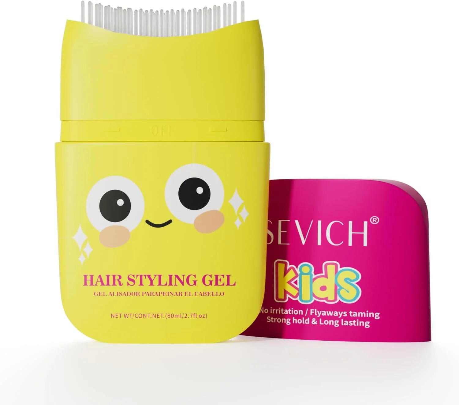 ژل موی کودکانه SEVICH برای دختران و پسران 80 میلی لیتر - ژل حالت دهنده مو با فرمول گیاهی و طراحی شانه دار، کنترل وز و شستشوی آسان (بطری کارتونی)