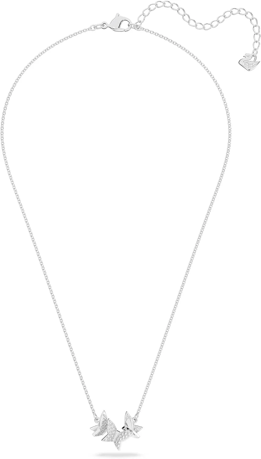 گردنبند لیلیا سواروسکی با طرح پروانه های شناور و کریستال های آبی پاوه روی زنجیر با روکش رودیوم