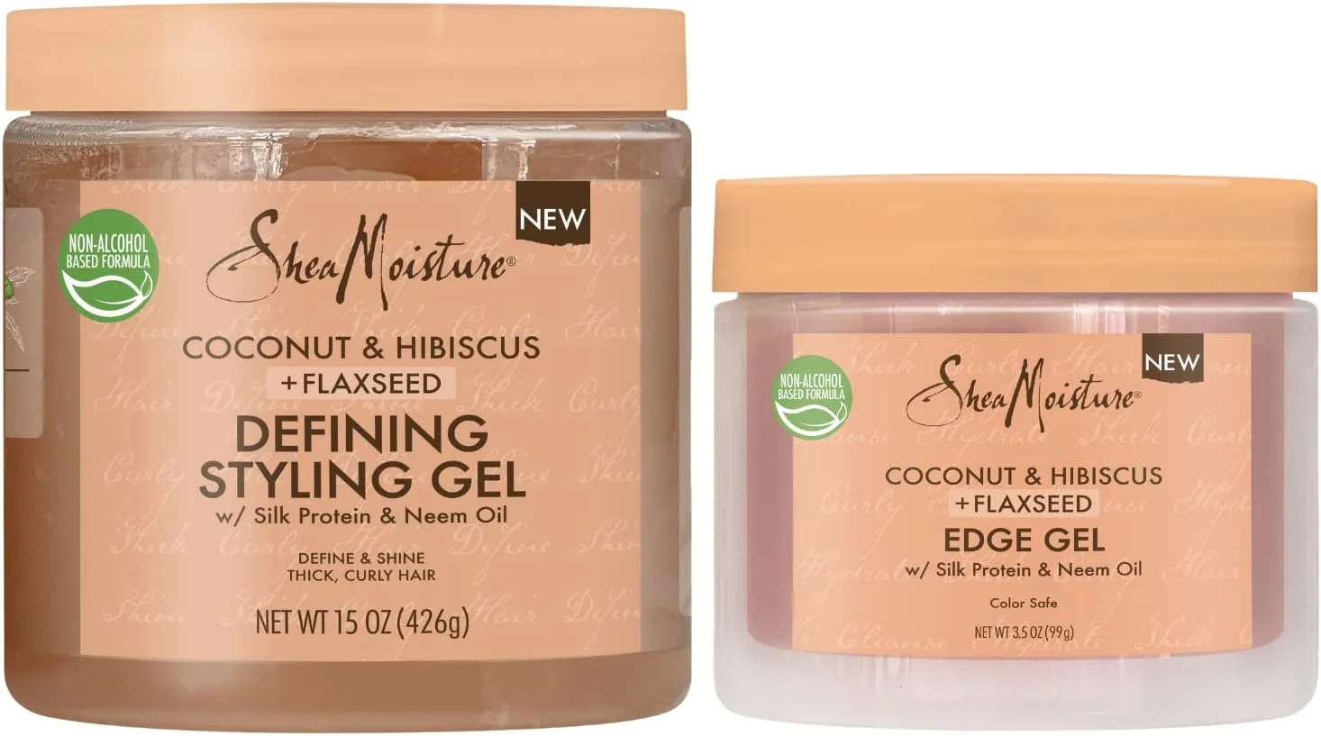 ژل حالت دهنده موی شی مویسچر با نارگیل و گل بامیه برای موهای ضخیم و فر (425 گرم) + ژل کنترل کننده حالت دهنده ضد وز دانه کتان (100 گرم)، محصولات موی فر