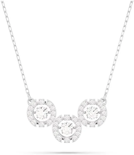 گردنبند رقص درخشان سه گانه سواروسکی، روکش رودیوم سفید، تک سایز، روکش رودیوم، کریستال