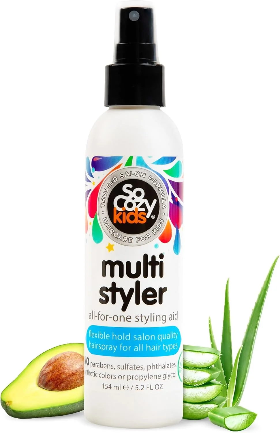 اسپری حالت دهنده مو کودک So COZY، مناسب برای استفاده روزانه (153 میلی لیتر)، با قدرت نگه دارندگی ملایم، فرمولاسیون ملایم حاوی کینوا، ویتامین B5 و آلوئه ورا، فاقد پارابن، سولفات و رنگ های مصنوعی