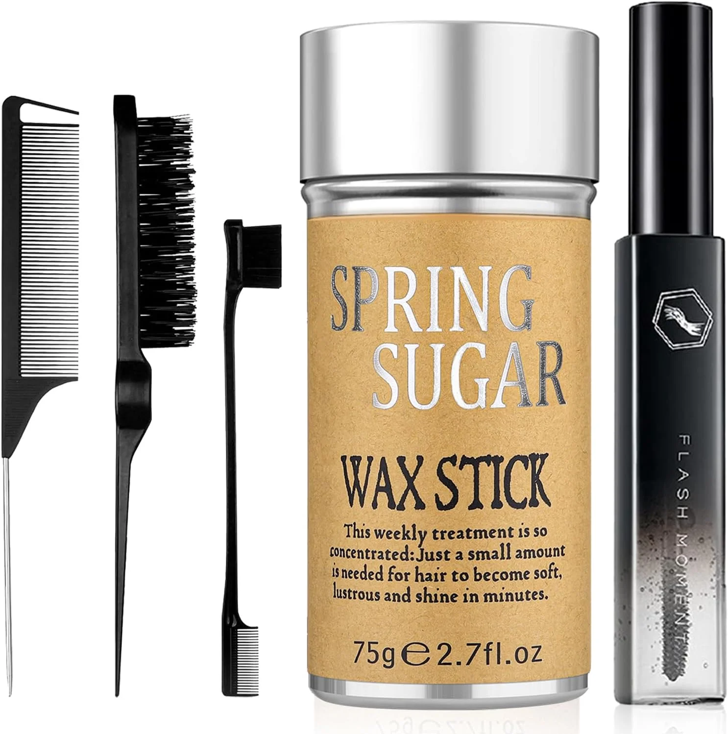 SPRINGSUGAR 5 تکه چسب حالت دهنده مو برای موهای وز و کنترل لبه مو - شامل ابزارهای حالت دهی، فینیشینگ و شانه، ژل برای موهای وز برای خانم ها