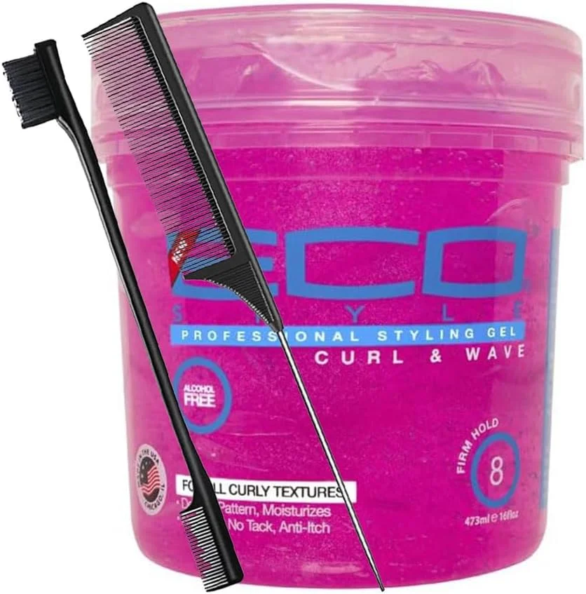 ژل حالت دهنده موی فر و موج دار اکو استایل، 473 میلی لیتر، به همراه شانه دم باریک و برس لبه مو، حالت دهی قوی و درخشش، تقویت کننده فر و موج، بدون الکل، مرطوب کننده و بدون ایجاد پوسته