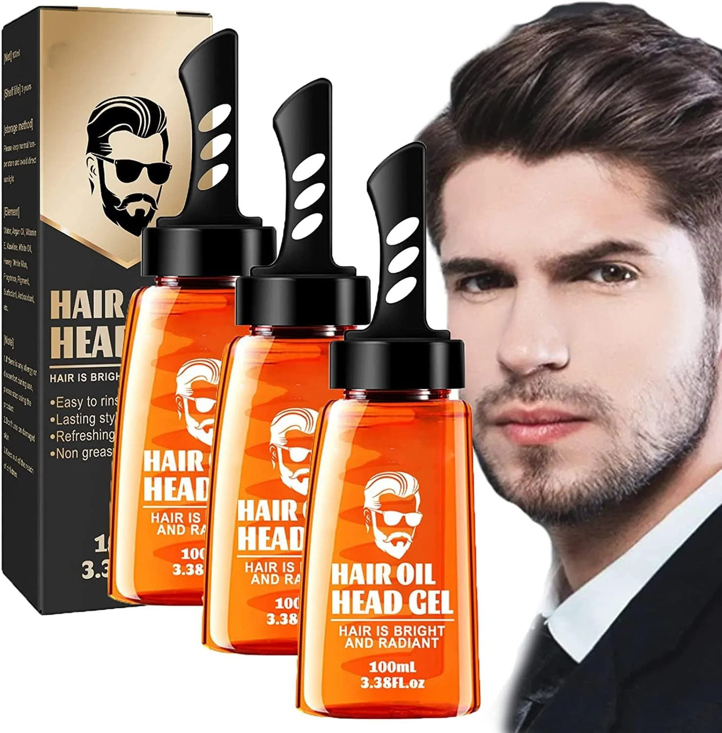 ژل حالت دهنده موی مردانه 2 در 1 با شانه، واکس موی 100 میلی لیتری با قدرت نگهدارندگی قوی به همراه شانه دندانه پهن، اسپری حالت دهنده مو برای مردان، حالت دهنده سریع مو، حالت دهنده موی سر مردانه (3 عدد)