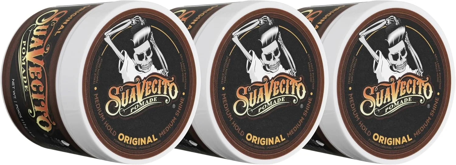 Suavecito Pomade Original Hold، بسته 3 عددی - حالت دهنده مو با قدرت متوسط برای آقایان - واکس موی براق بر پایه آب، بدون ایجاد شوره - شستشوی آسان - ماندگاری تمام روز برای همه مدل های مو