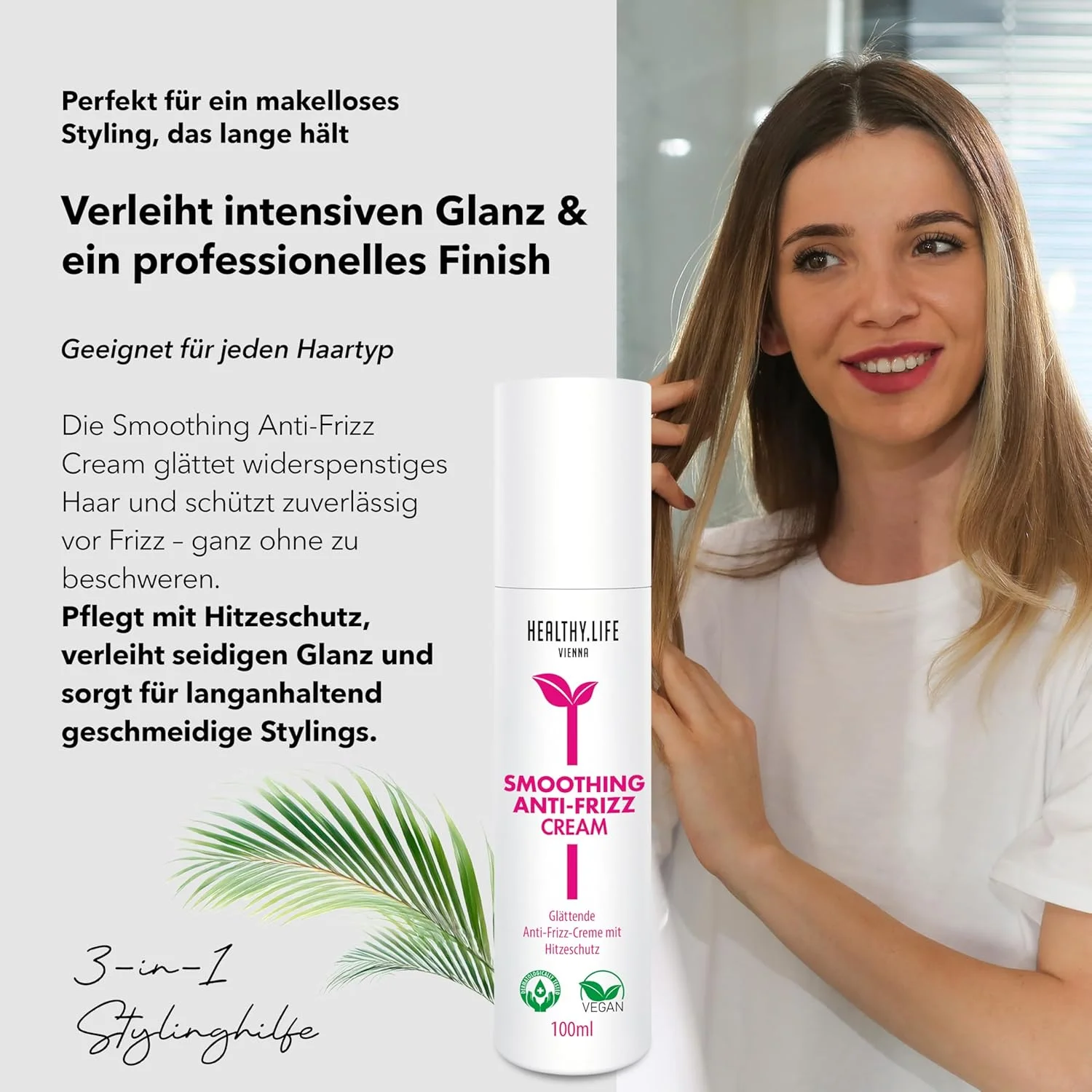 کرم مو ضد وز HLV برای حالت دادن به مو با محافظت در برابر حرارت - مناسب برای سشوار کشیدن و صاف کردن مو، برای درخشندگی و لطافت ابریشمی - کرم حالت دهنده محافظ حرارت برای مو (صاف کننده مالیبو)