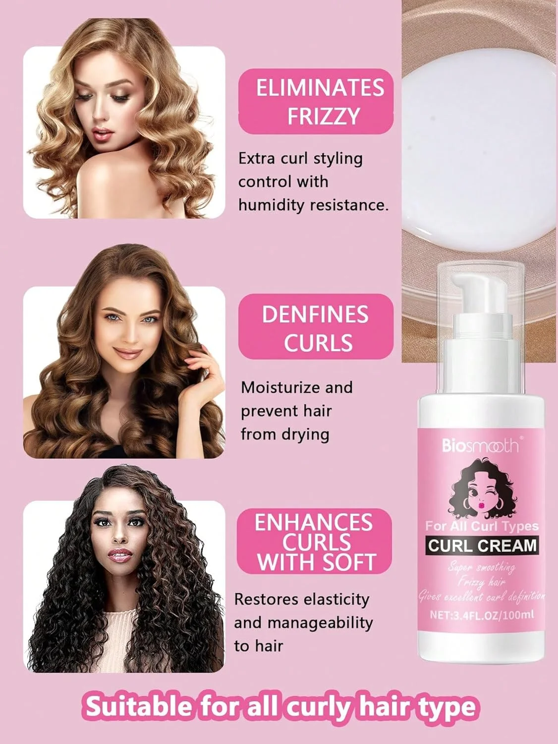 کرم فر کننده مو بایواسموث مناسب انواع موهای فر - کرم ضد وز، فوق العاده نرم کننده و حالت دهنده ۱۰۰ میلی لیتر