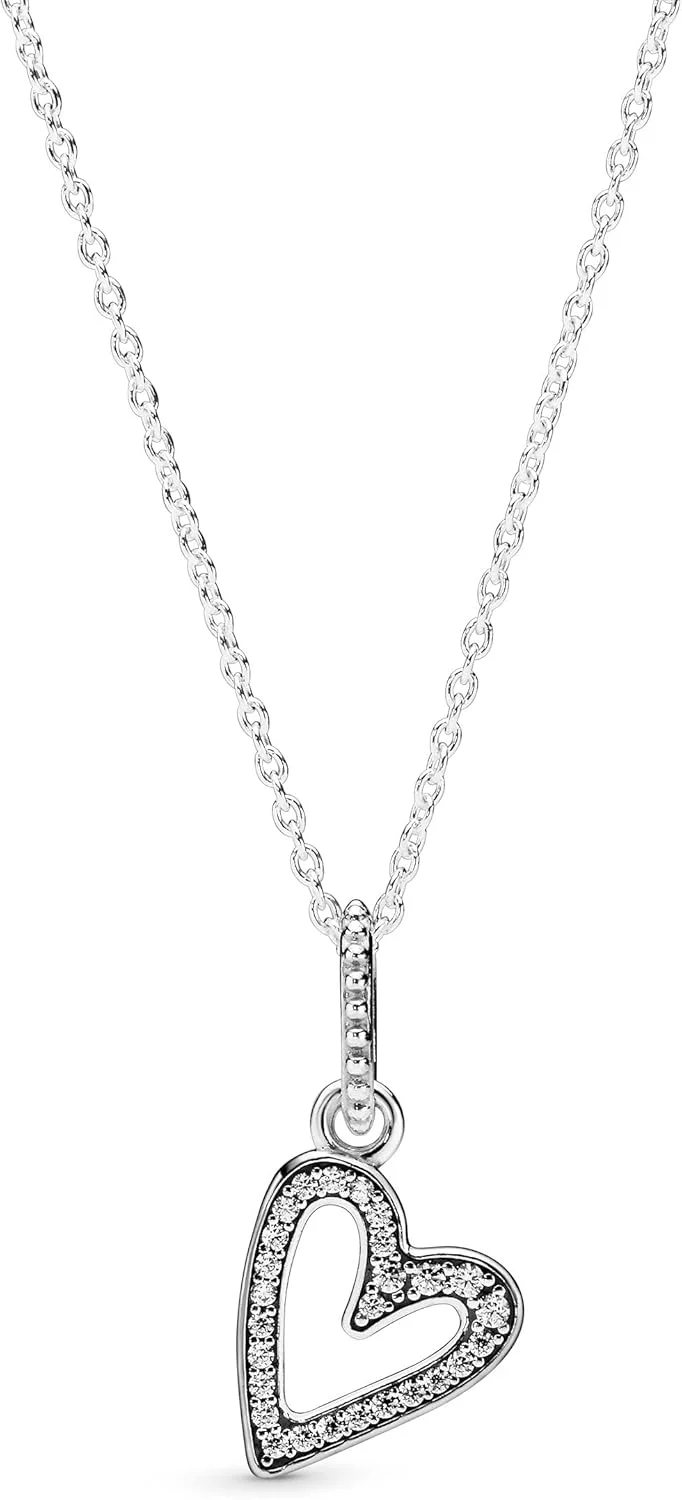 گردنبند آویز قلب درخشان دست ساز زنانه پاندورا Moments از جنس نقره استرلینگ، 50 سانتی متر