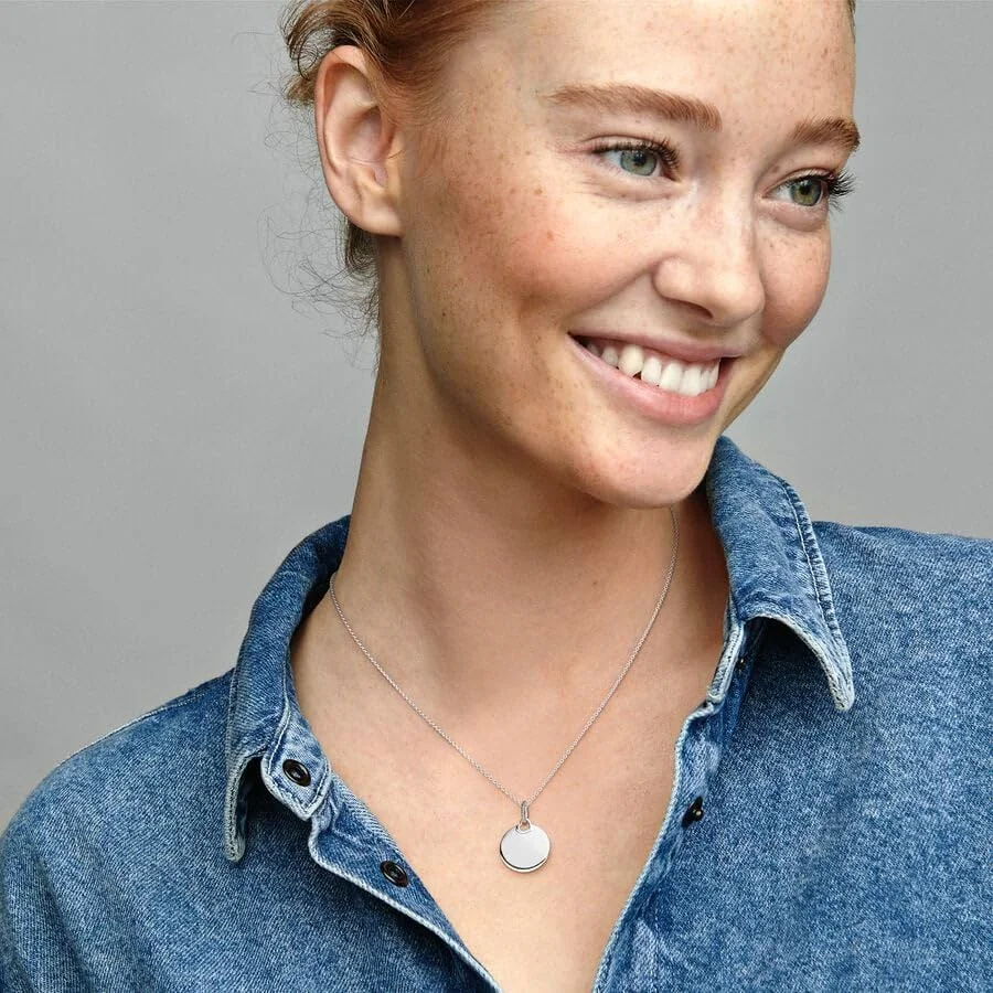 آویز گرد نقره ای حکاکی شدنی پاندورا زنانه، نقره ای