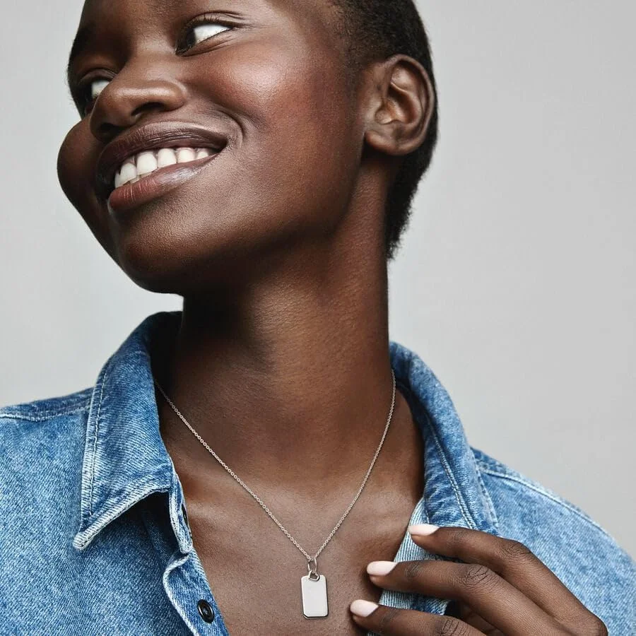 آویز مستطیلی نقره استرلینگ پاندورا با قابلیت حکاکی برای بانوان، نقره ای