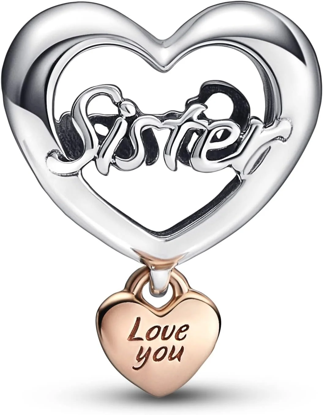 آویز قلب خواهر دوستت دارم پاندورا مناسب دستبندهای لحظات - جواهرات خیره کننده زنانه - هدیه ای برای زنان زندگی شما - ساخته شده از نقره استرلینگ و رز