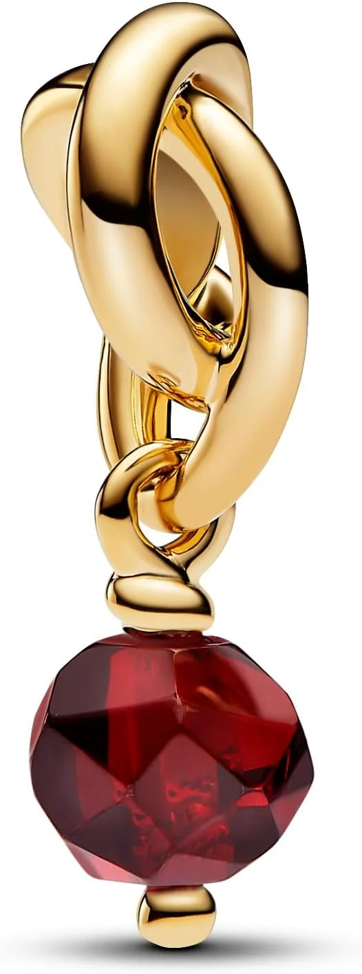 آویز پاندورا با روکش طلای 14 عیار و کریستال قرمز سالسا برای بانوان، طلای زرد