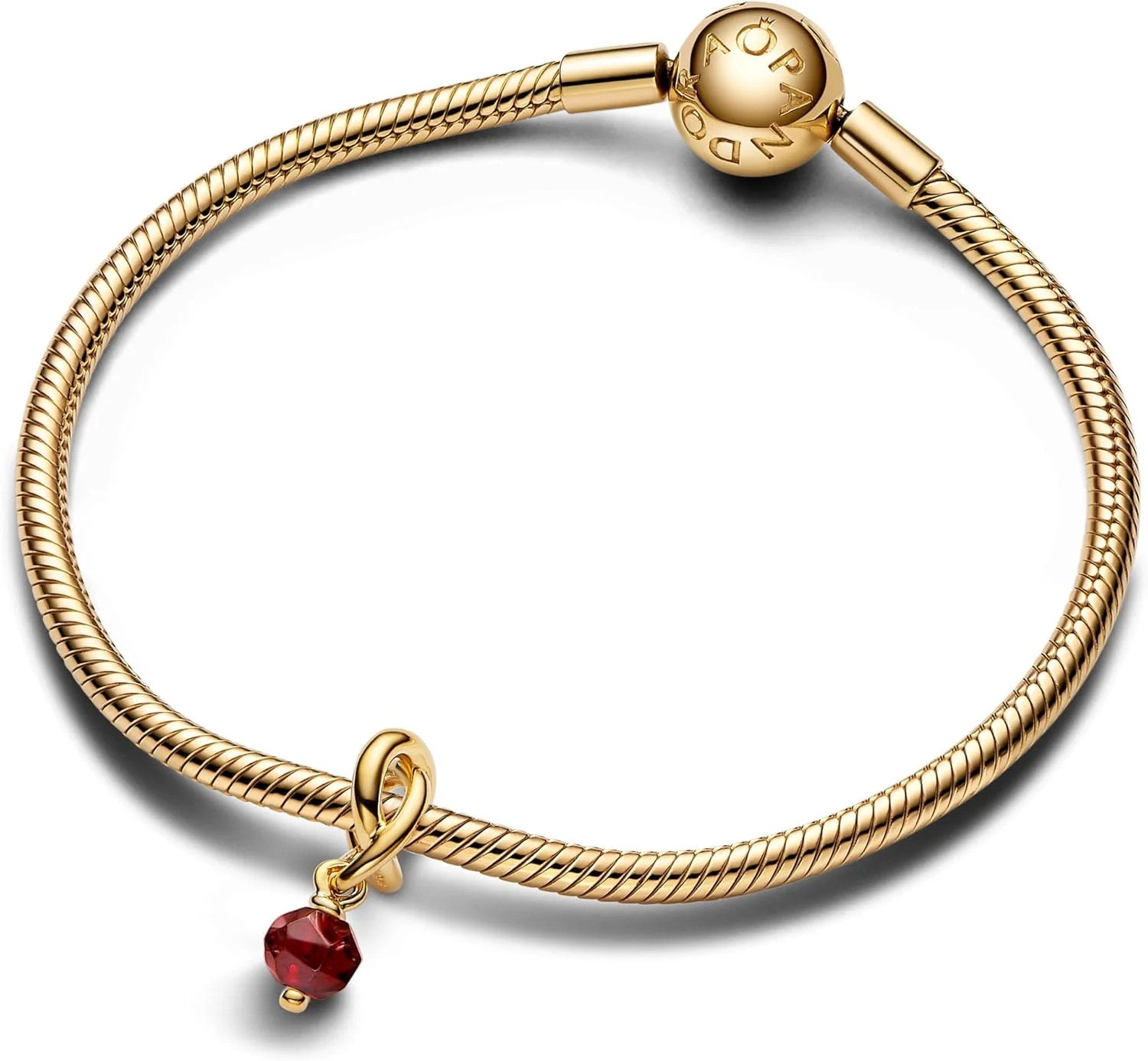 آویز پاندورا با روکش طلای 14 عیار و کریستال قرمز سالسا برای بانوان، طلای زرد