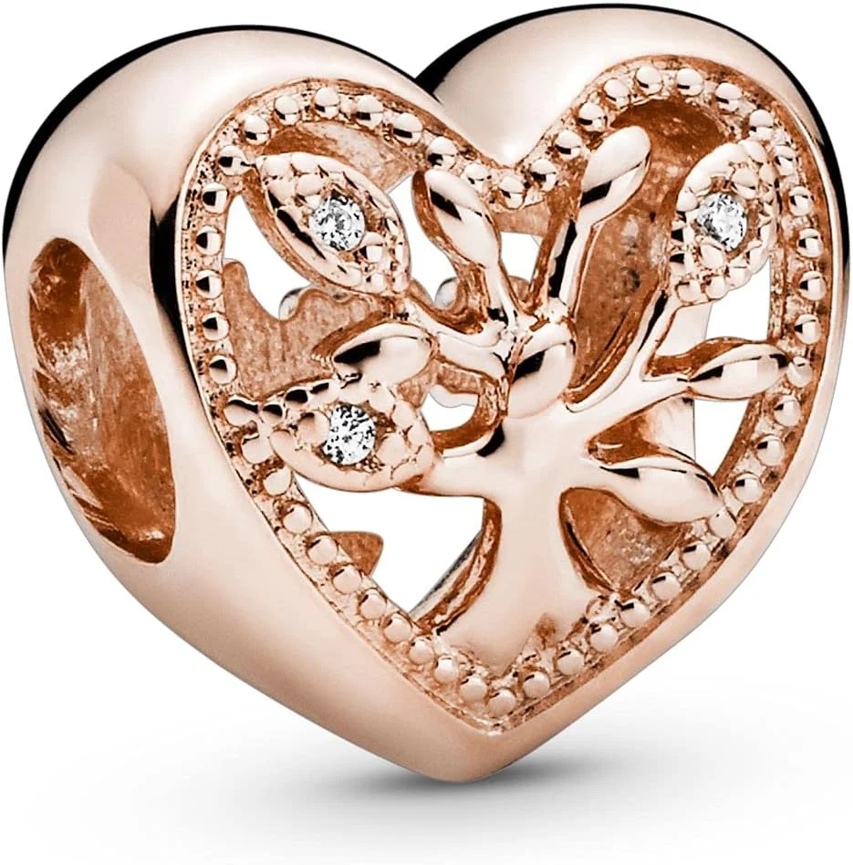 آویز دستبند پاندورا Moments زنانه، درخت خانواده با قلب، روکش طلای رز 14 عیار