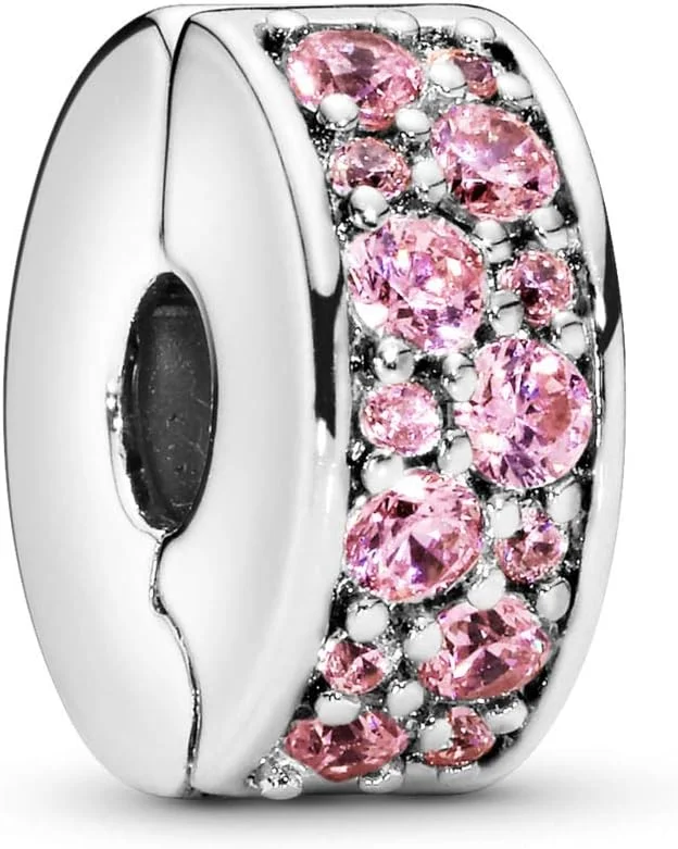 آویز کلیپ پاندورا Moments زنانه نقره استرلینگ با سنگ های پاوه صورتی برای دستبند