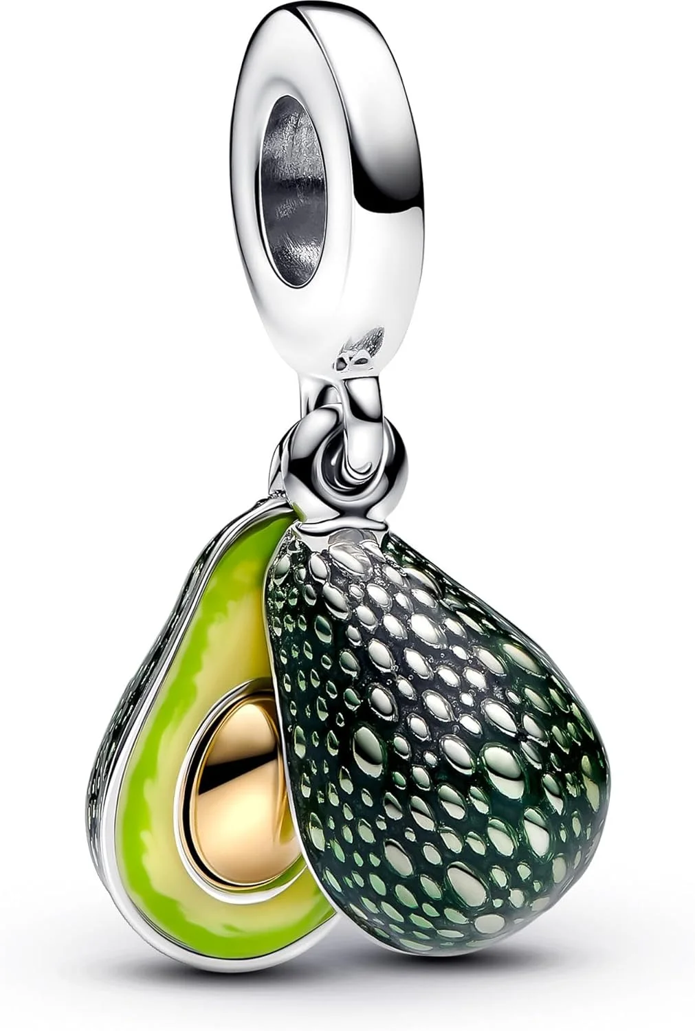 آویز آووکادو پاندورا نقره استرلینگ با روکش طلای 14 عیار و مینای سبز شفاف برای بانوان، سبز سیبی/سبز لیمویی