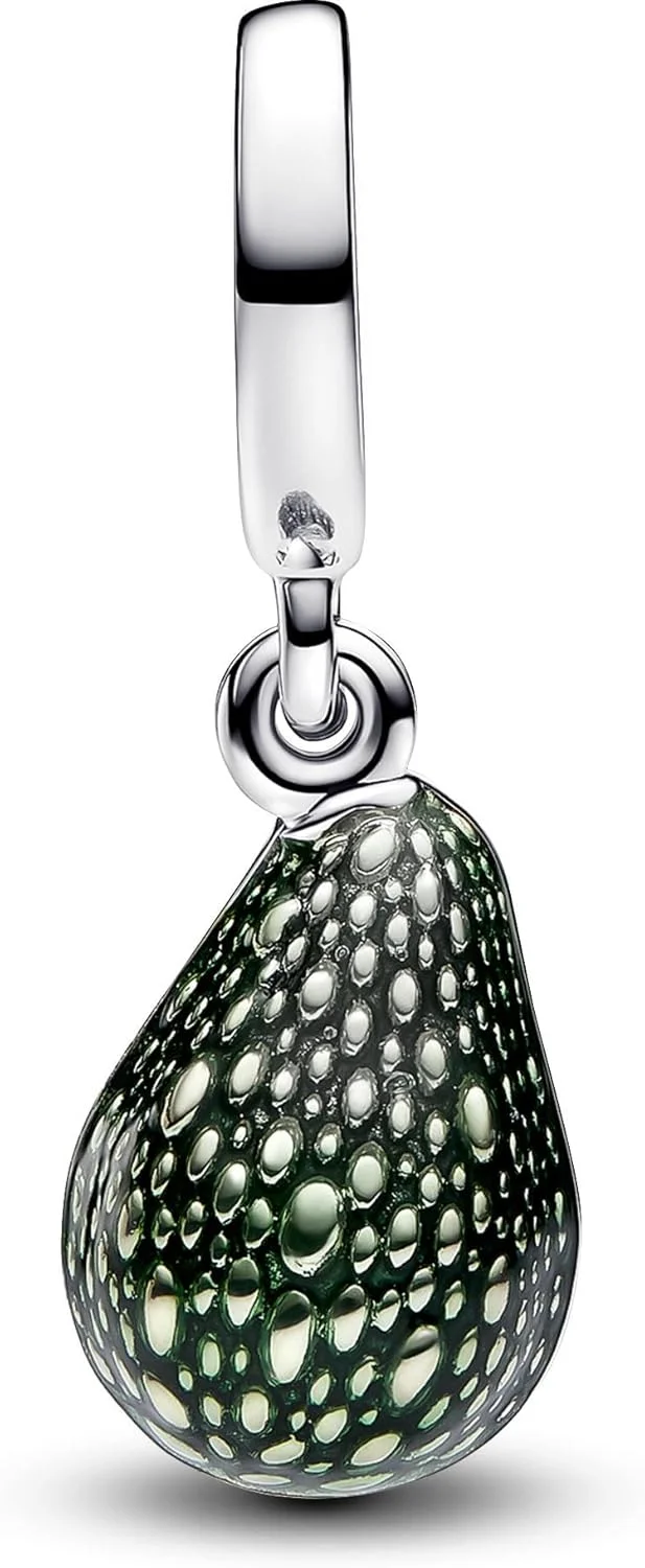 آویز آووکادو پاندورا نقره استرلینگ با روکش طلای 14 عیار و مینای سبز شفاف برای بانوان، سبز سیبی/سبز لیمویی