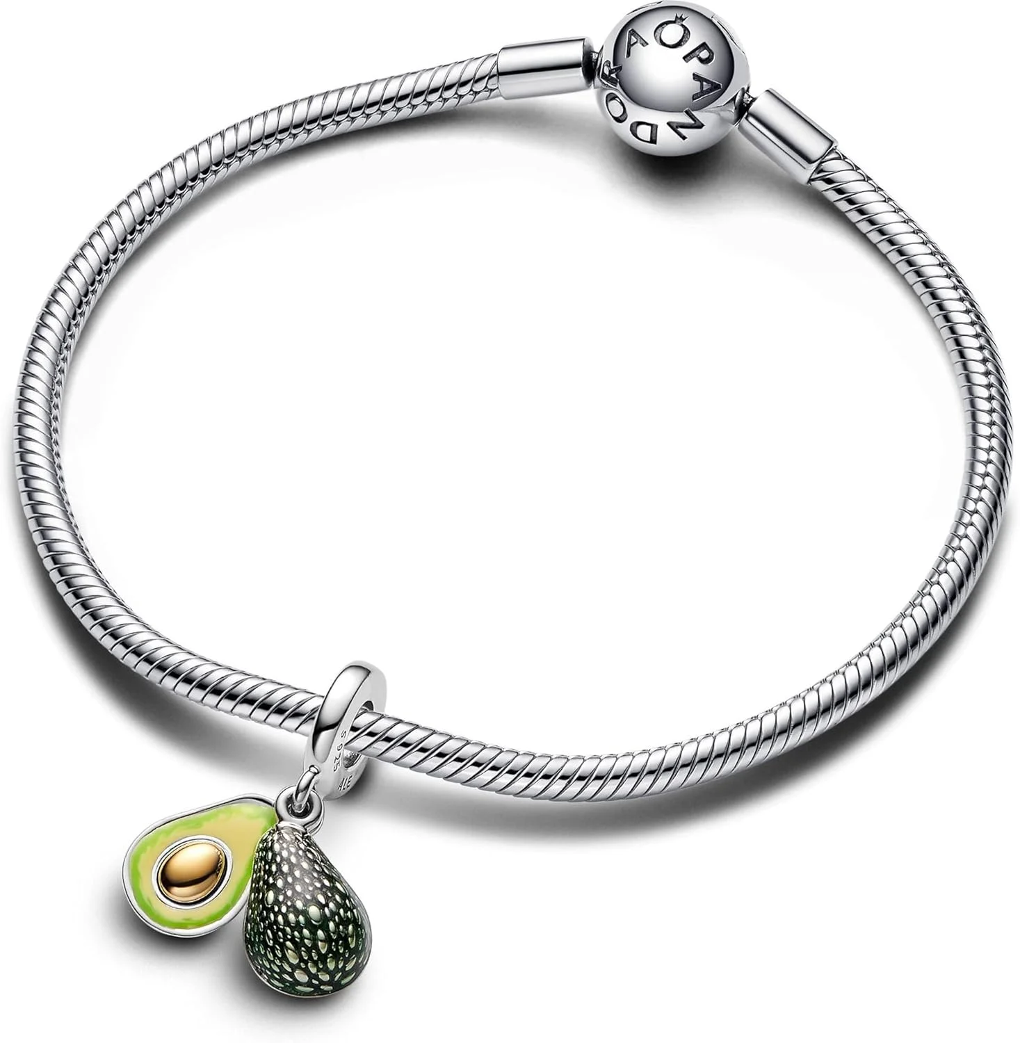 آویز آووکادو پاندورا نقره استرلینگ با روکش طلای 14 عیار و مینای سبز شفاف برای بانوان، سبز سیبی/سبز لیمویی