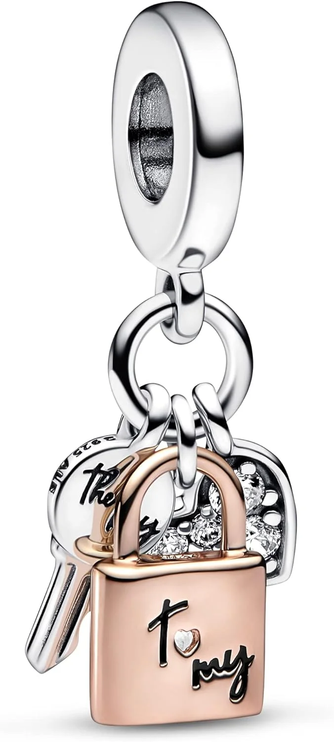 آویز پاندورا Moments طرح قلب، نقره استرلینگ دورنگ و روکش طلای رزگلد ۱۴ عیار