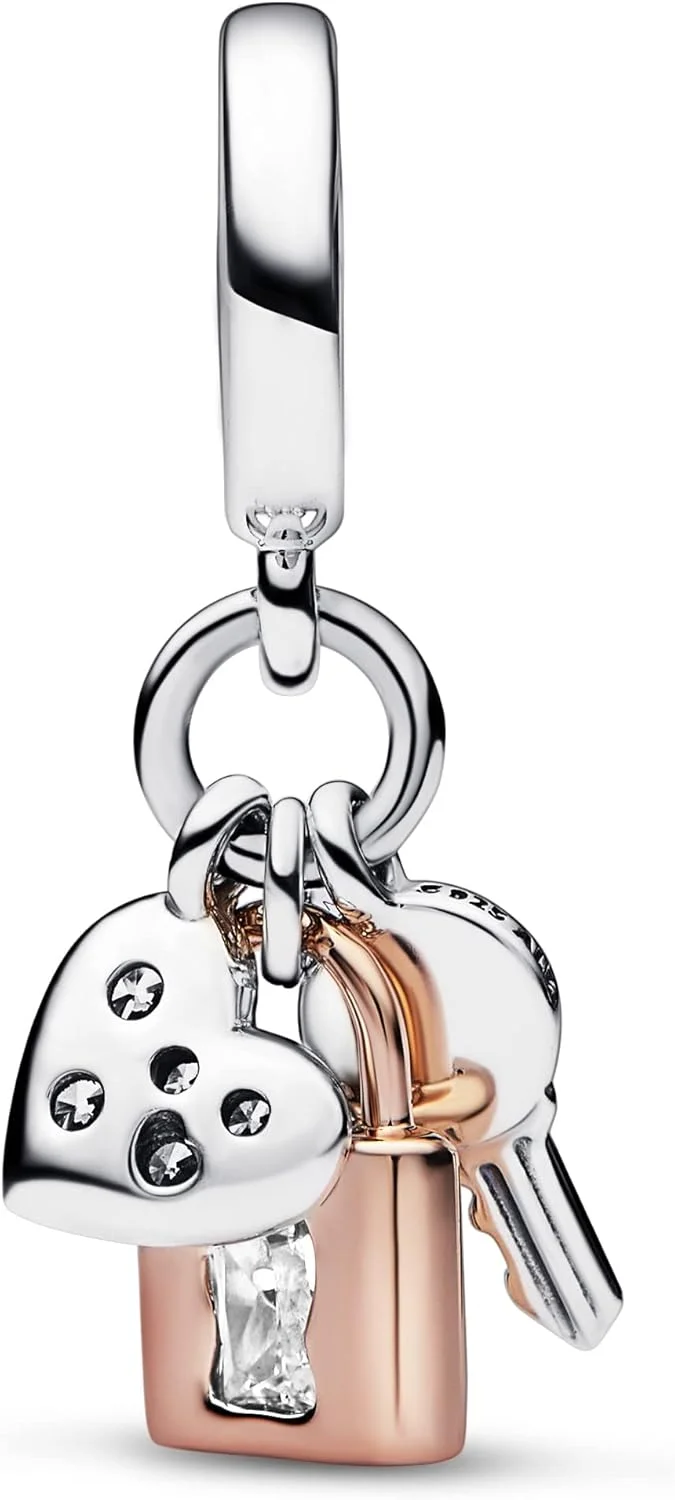 آویز پاندورا Moments طرح قلب، نقره استرلینگ دورنگ و روکش طلای رزگلد ۱۴ عیار