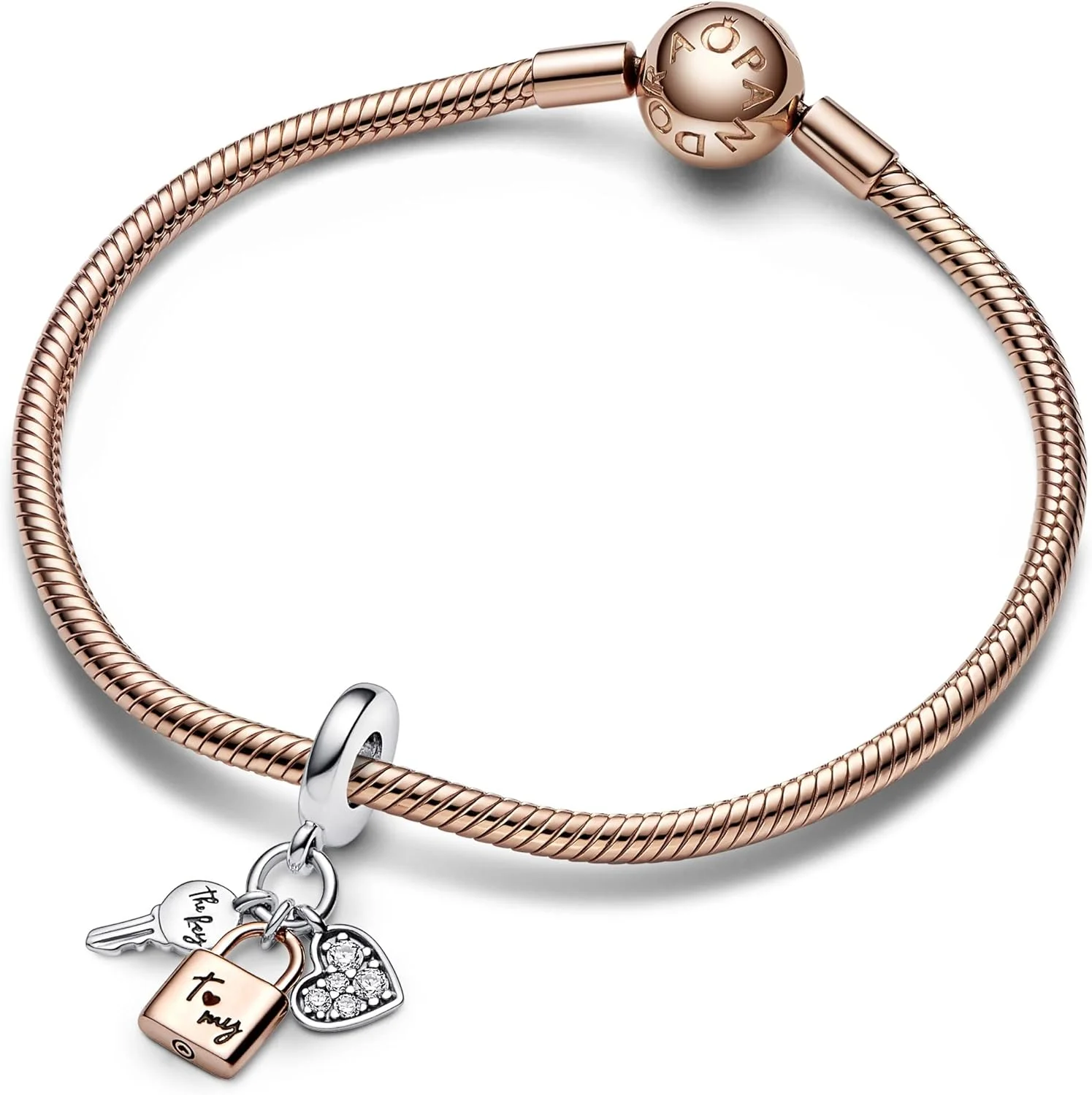 آویز پاندورا Moments طرح قلب، نقره استرلینگ دورنگ و روکش طلای رزگلد ۱۴ عیار