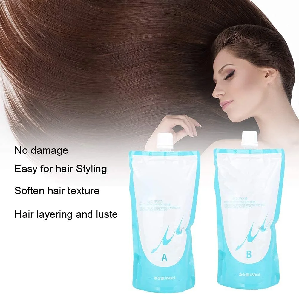 کرم صاف کننده مو، مجموعه کرم مو 2 * 450 میلی لیتر مناسب سالن های زیبایی، کرم فر/صاف کننده مو با ماندگاری طولانی برای 90 روز موی صاف