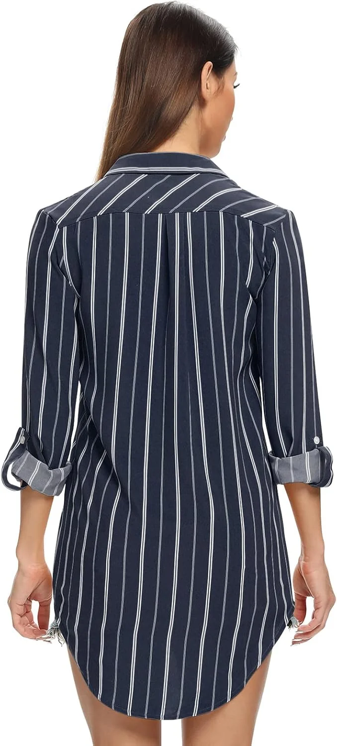 پیراهن راه راه دکمه دار زنانه آسلچ، بلوزهای آستین بلند غیر رسمی زنانه