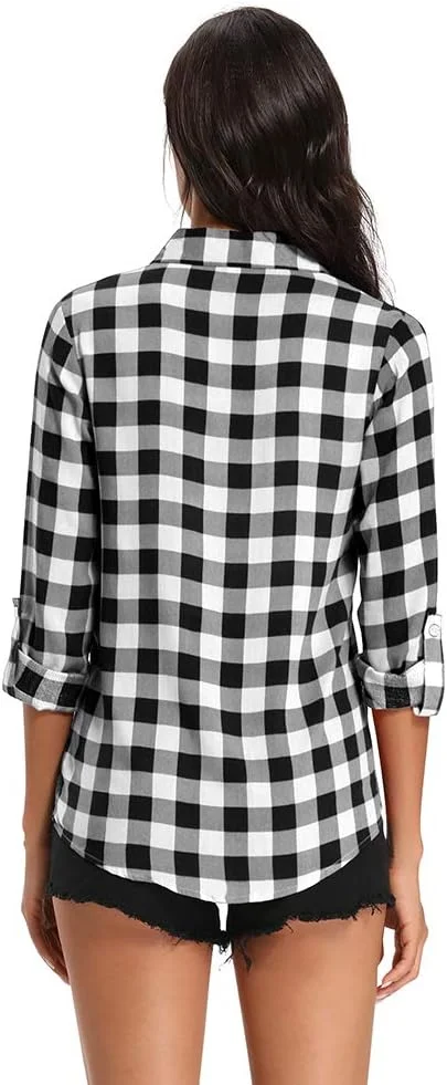 پیراهن چهارخانه سبک وزن زنانه Aeslech، بلوز و لباس کلاسیک دکمه دار آستین بلند، سفید B، XS پیراهن چهارخانه سبک وزن زنانه Aeslech، بلوز و لباس کلاسیک دکمه دار آستین بلند، سفید B، XS