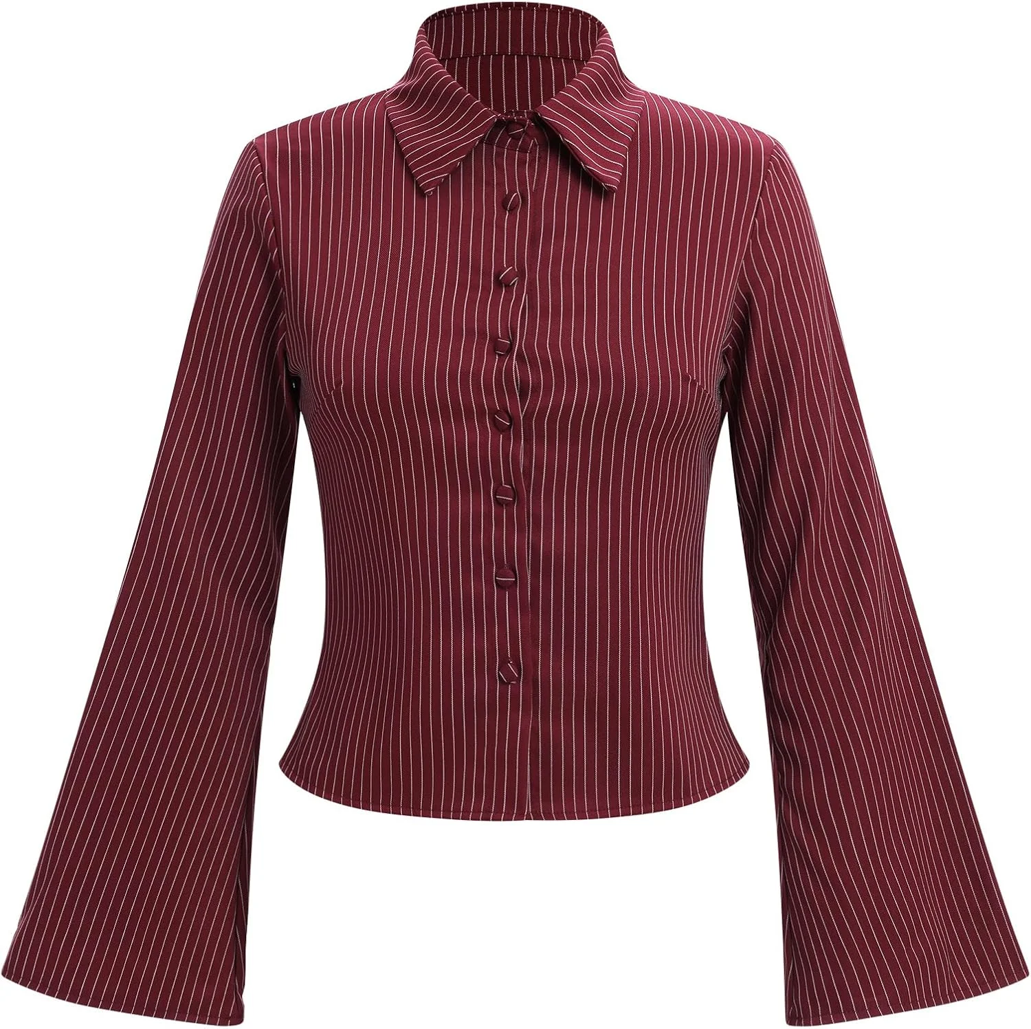 آستین بلند زنانه دکمه دار طرح راه راه، بلوز یقه هفت، مناسب کار، محیط اداری و استفاده روزمره