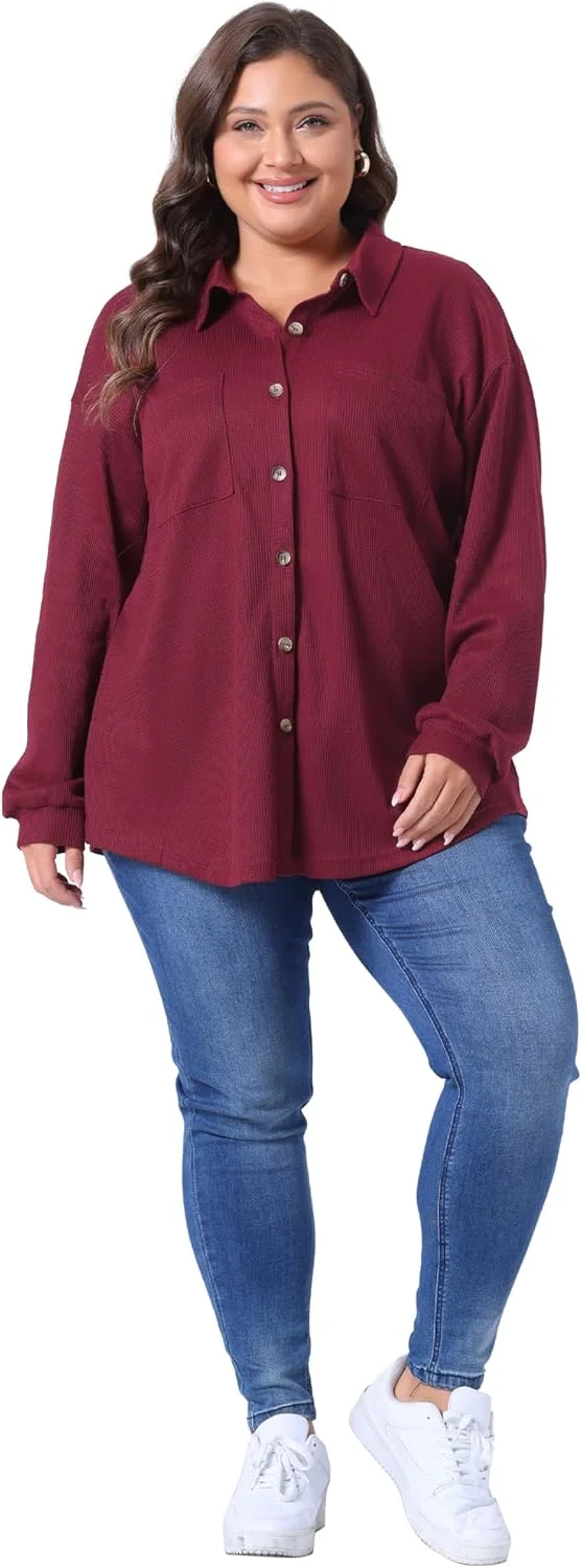 کت پیراهن بافت وافل سایز بزرگ Agnes Orinda زنانه، آستین بلند دکمه دار، بلوز مجلسی