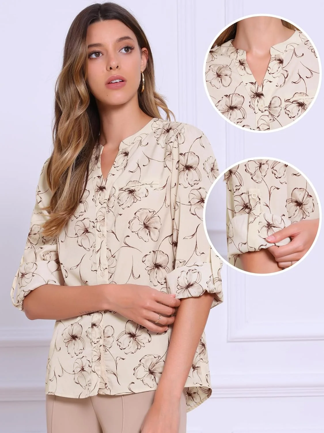 تاپ یقه گرد دکمه دار طرح دار زنانه