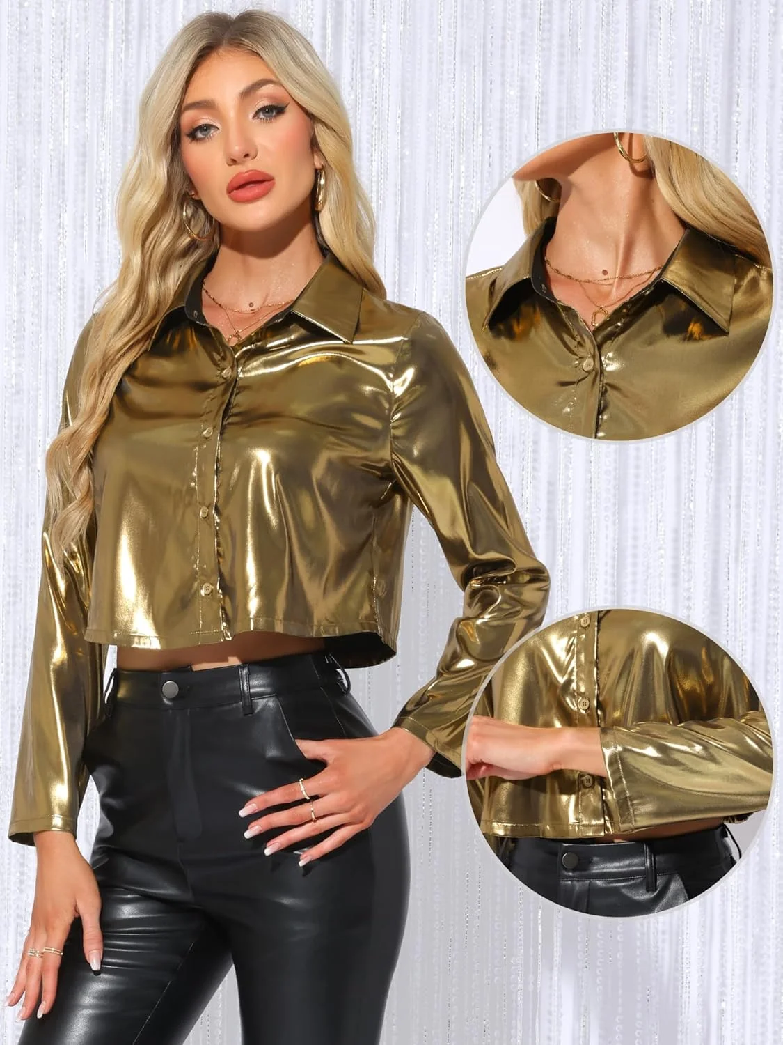 بلوزهای متالیک زنانه Allegra K آستین بلند دکمه دار مناسب مهمانی بلوزهای متالیک زنانه Allegra K آستین بلند دکمه دار مناسب مهمانی