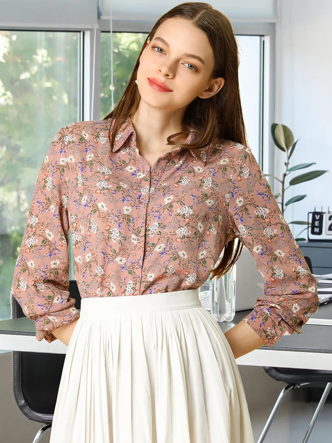 بلوز زنانه طرح گلدار Allegra K، آستین بلند و دکمه دار بلوز زنانه طرح گلدار Allegra K، آستین بلند و دکمه دار