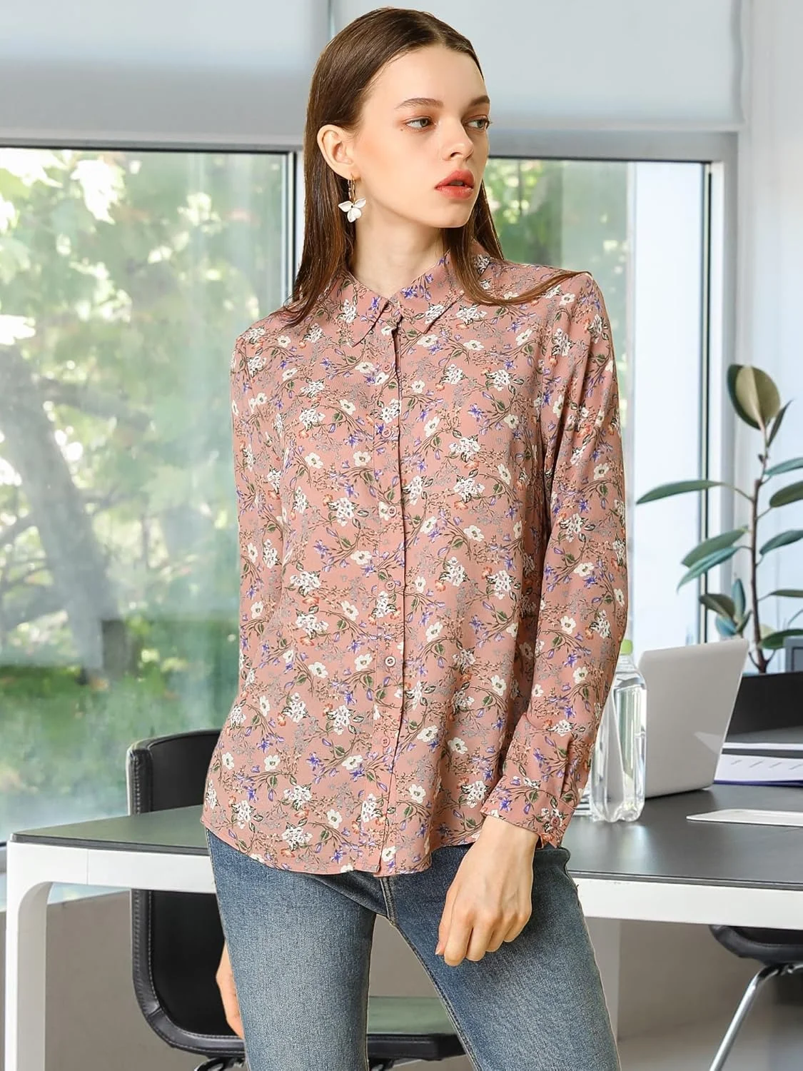 بلوز زنانه طرح گلدار Allegra K، آستین بلند و دکمه دار بلوز زنانه طرح گلدار Allegra K، آستین بلند و دکمه دار
