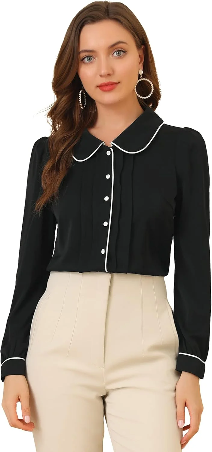 بلوز زنانه آستین پفی یقه پیتر پن Allegra K، مناسب کار و استفاده روزمره
