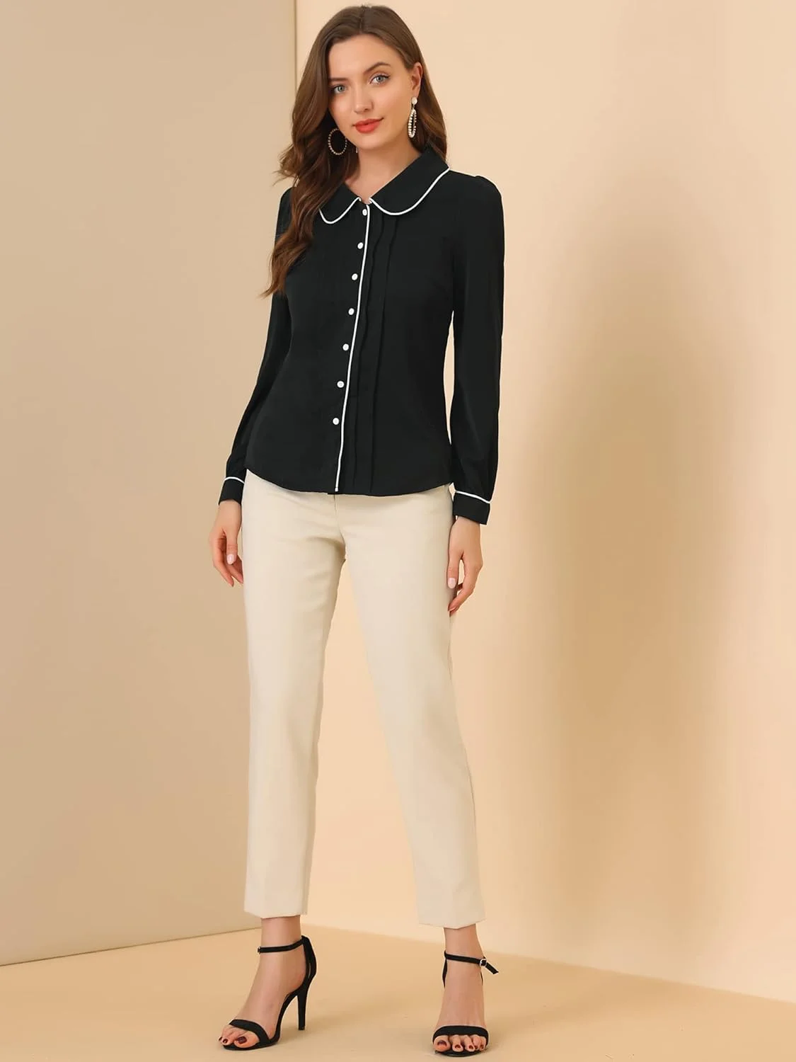 بلوز زنانه آستین پفی یقه پیتر پن Allegra K، مناسب کار و استفاده روزمره