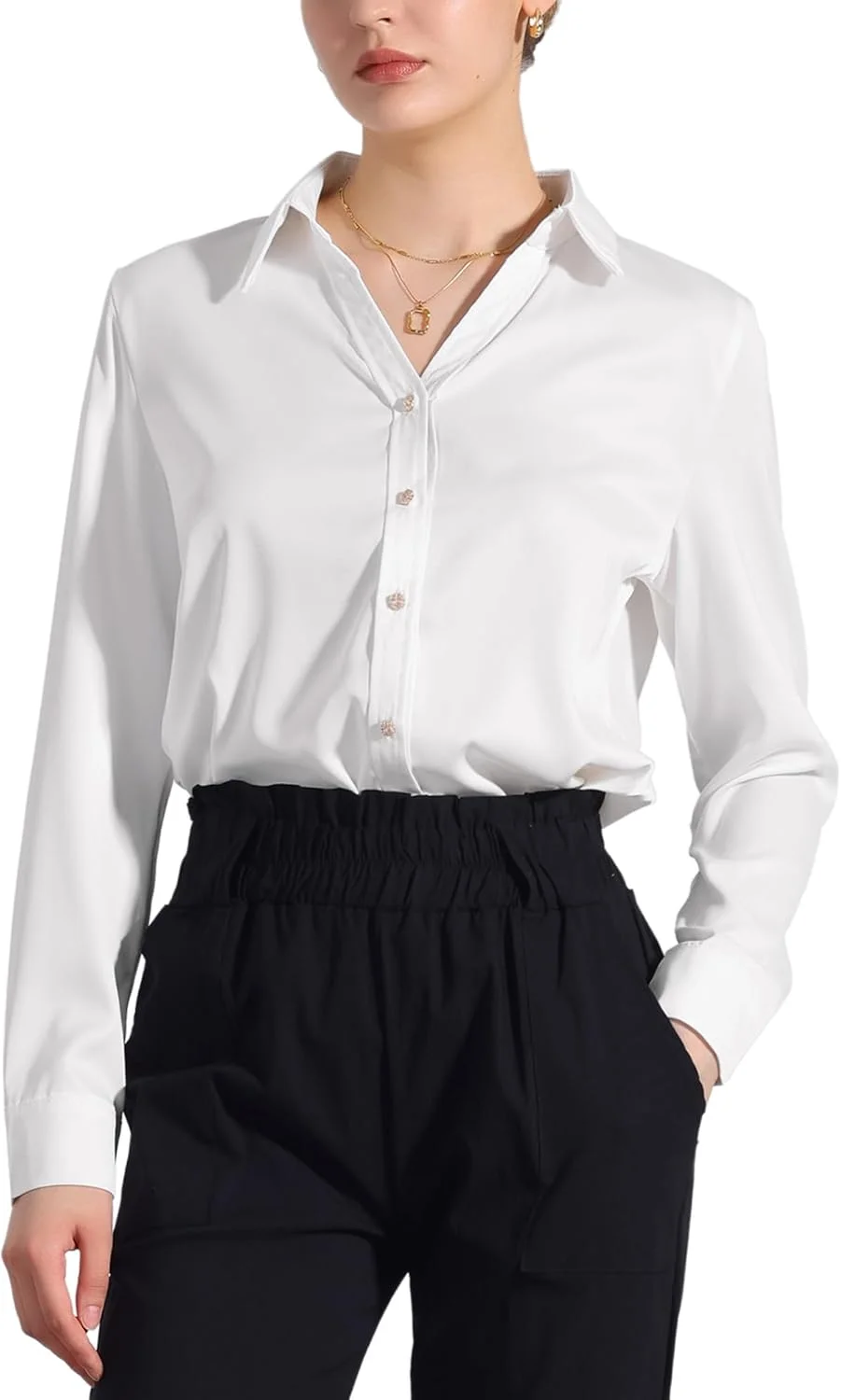 بلوز زنانه آستین بلند یقه هفت دکمه دار مناسب کار و محیط اداری