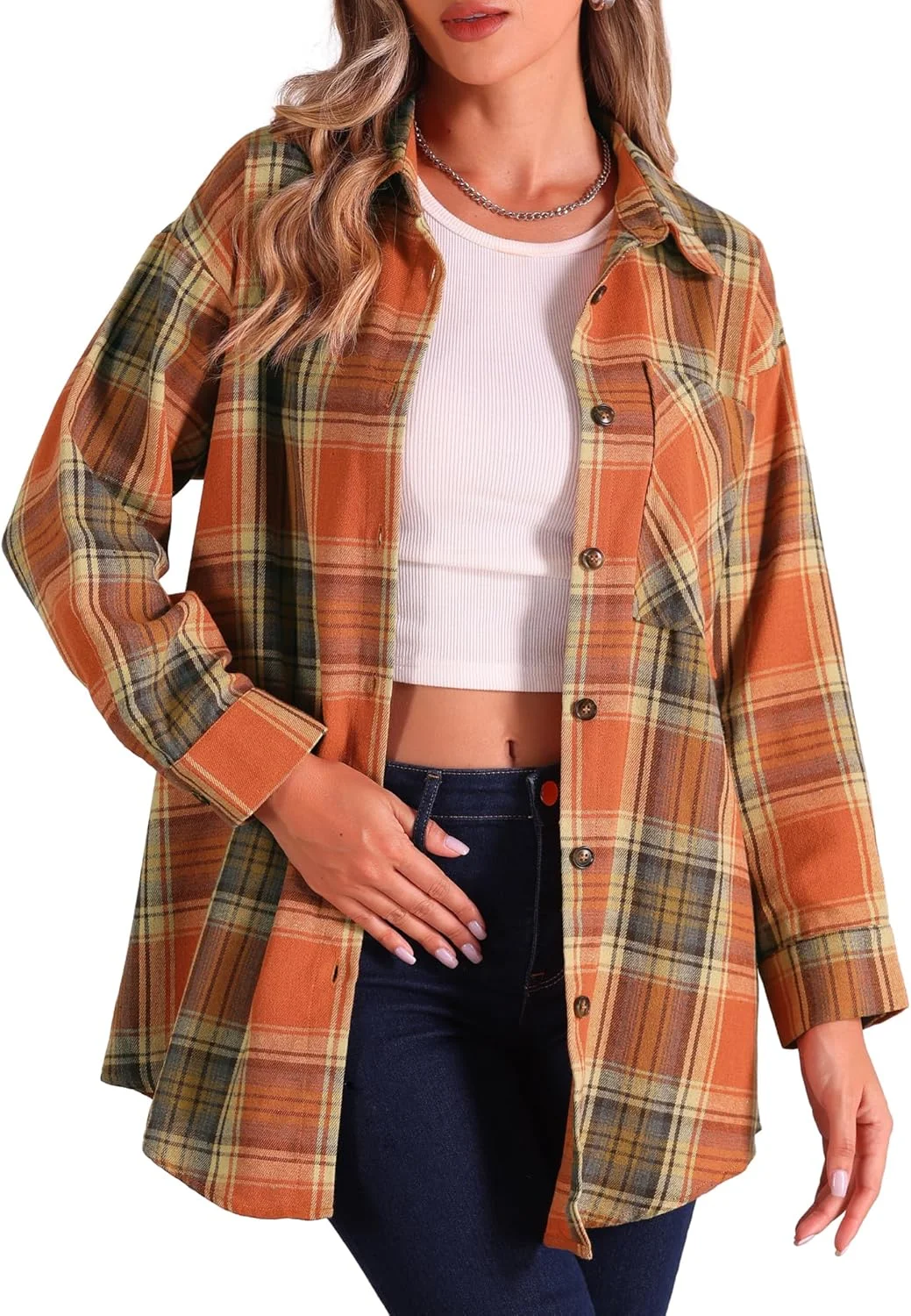 بلوز چهارخانه زنانه Allegra K، دکمه دار، آستین بلند، مدل غیر رسمی